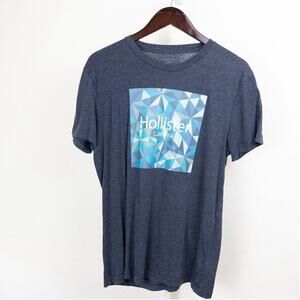 Hollister Heather Gray Blue White Graphic Print Mens Tee Shirt M